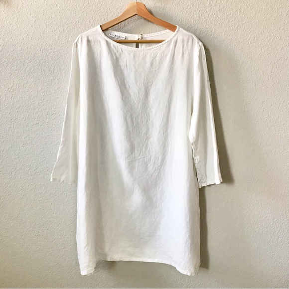 Bryn Walker White 100% Linen Tunic Dress Size Large Long Sleeve Lagenlook - Picture 1 of 8
